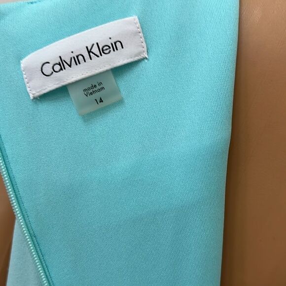 Calvin Klein Powder Baby Blue Scoop Neck Sleeveless Ruched Midi Dress Size 14 - Picture 9 of 12